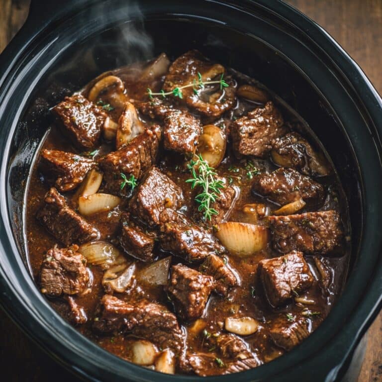 beef tips in crock pot featured