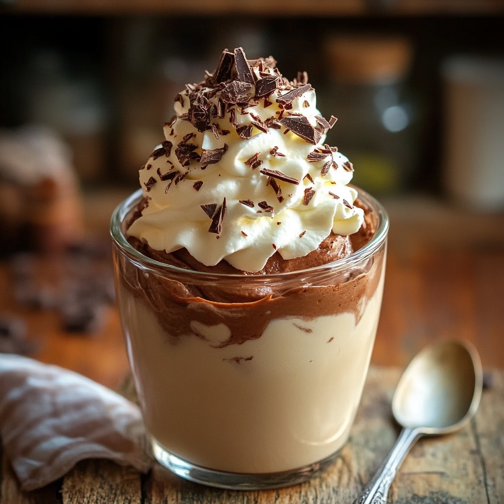 easy milk chocolate mousse recipe in glass with topping