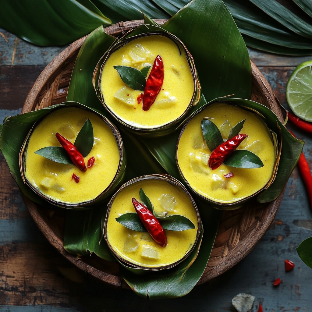 Traditional amok curry recipe in banana leaves