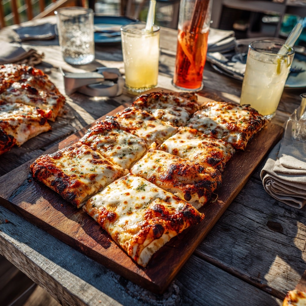 Pizza on BBQ grill with stone recipe card