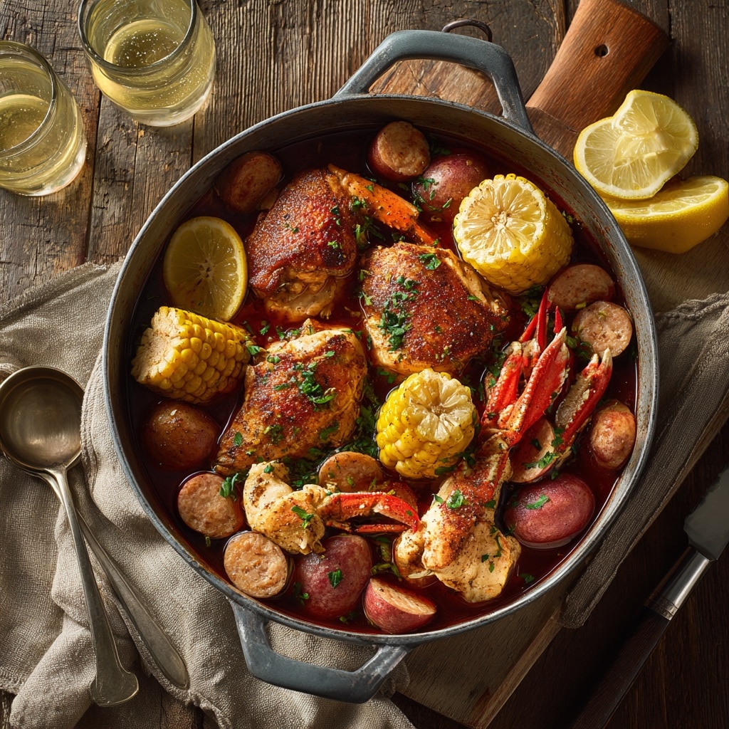 serving juicy crab chicken boil