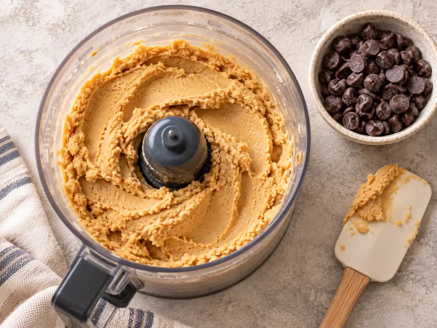 Smooth Chickpea Cookies dough blended in a food processor