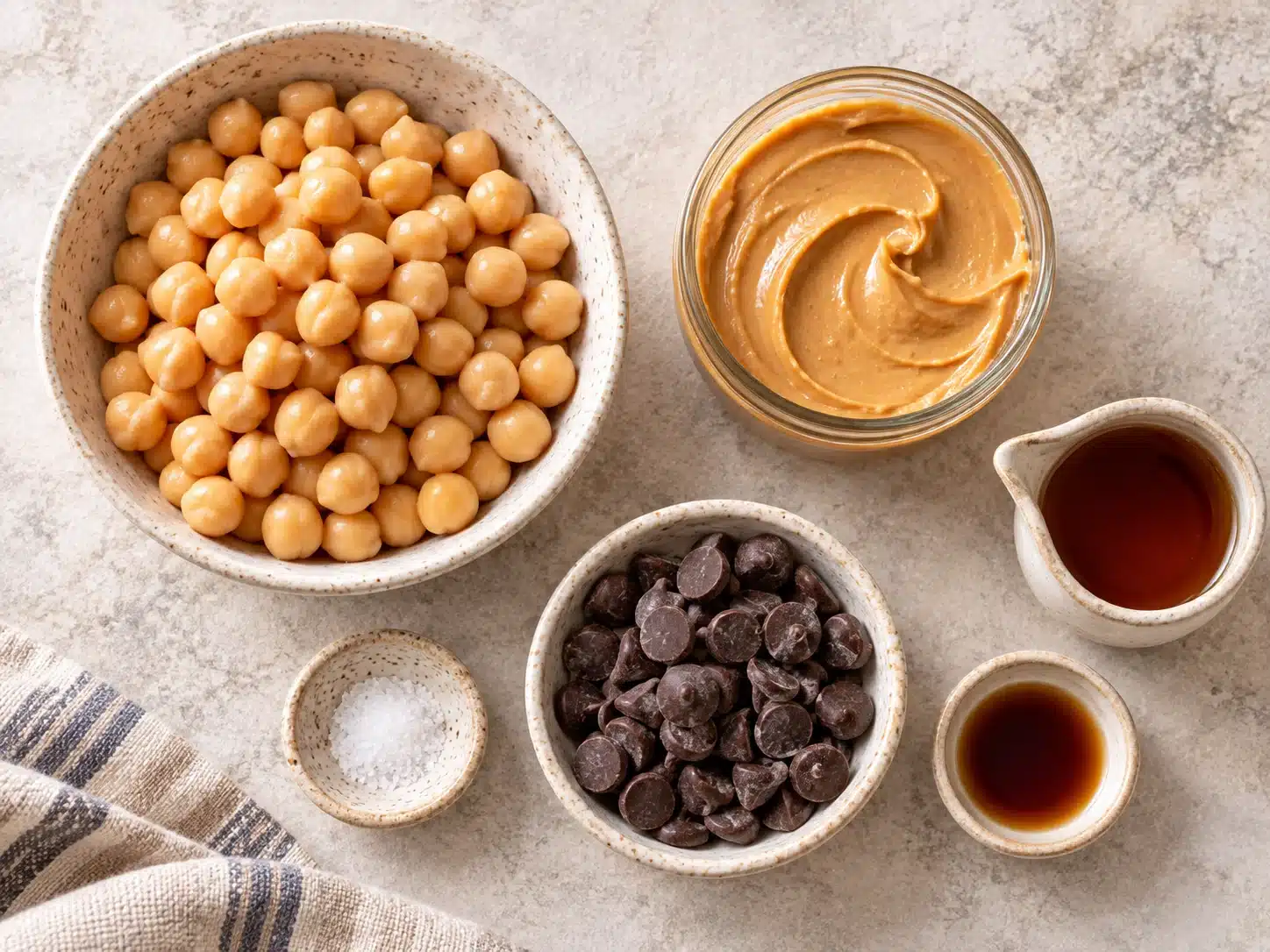 Chickpea Cookies ingredients with chickpeas peanut butter and maple syrup