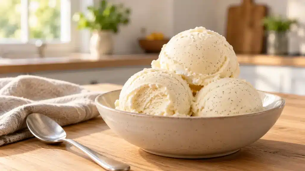 Ninja Creami Recipes: 7 Easy and Delicious Homemade Ice Cream Ideas 1 Ninja Creami recipes featuring creamy homemade vanilla ice cream scoops in a ceramic bowl