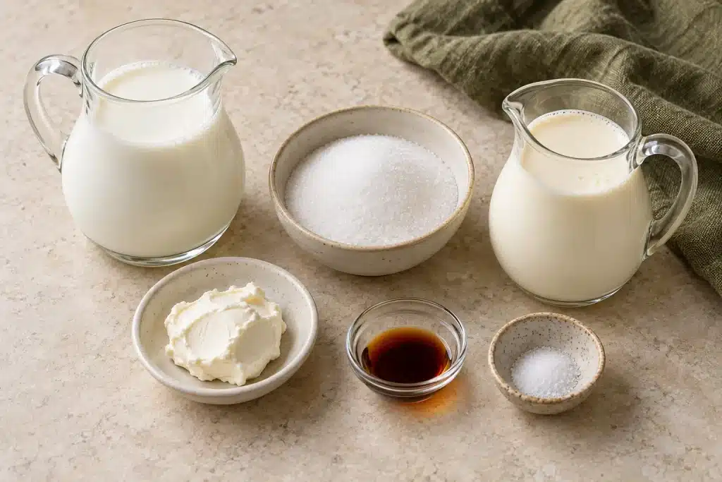 Ninja Creami Recipes: 7 Easy and Delicious Homemade Ice Cream Ideas 2 Ninja Creami recipes ingredients including whole milk heavy cream sugar cream cheese and vanilla